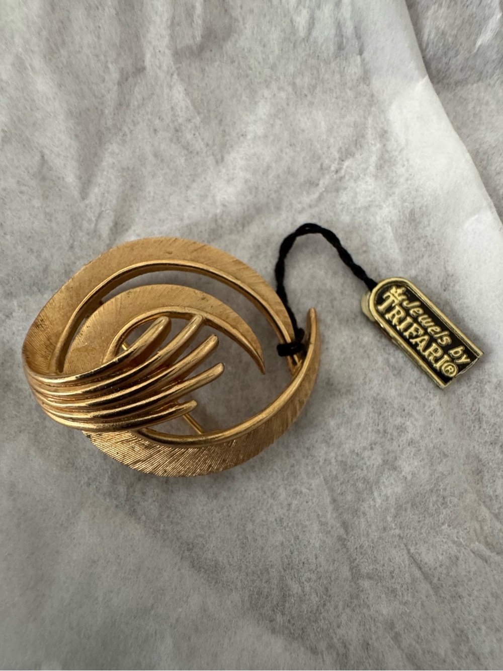 Trifari Gold-Tone Mate Brushed  Curl Swirl Brooch - Trifari